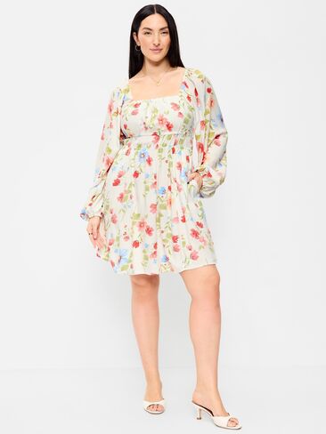 Old Navy Long-Sleeve Crepe Mini Dress - White Floral in Saudi Arabia