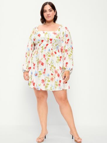 Old Navy Long-Sleeve Crepe Mini Dress - White Floral in Saudi Arabia