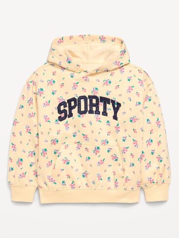 Old Navy Printed Loose Pullover Hoodie for Girls - Yellow Floral in Saudi Arabia
