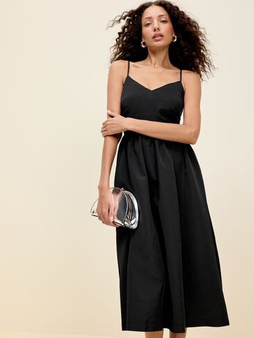 Old Navy The Occasion by Old Navy Fit & Flare Sleeveless Taffeta Midi Dress - Black Jack in Saudi Arabia