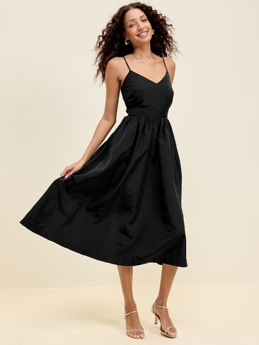 Old Navy The Occasion by Old Navy Fit & Flare Sleeveless Taffeta Midi Dress - Black Jack in Saudi Arabia