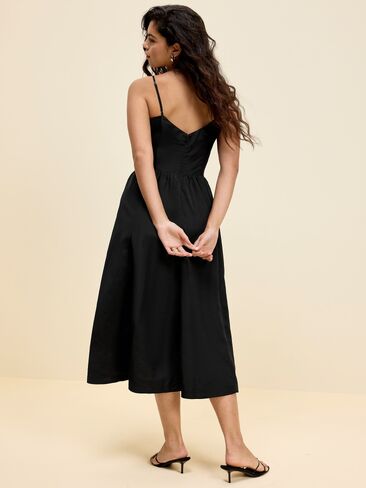 Old Navy The Occasion by Old Navy Fit & Flare Sleeveless Taffeta Midi Dress - Black Jack in Saudi Arabia