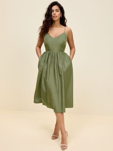 Old Navy The Occasion by Old Navy Fit & Flare Sleeveless Taffeta Midi Dress - Bare Ground in Saudi Arabia