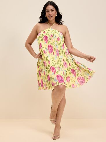 Old Navy The Occasion by Old Navy Pleated Halter Swing Mini Dress - Yellow Floral in Saudi Arabia