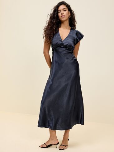Old Navy The Occasion by Old Navy Satin Flutter-Sleeve Maxi Dress - In the Navy in Saudi Arabia