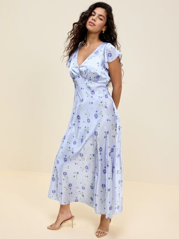 Old Navy The Occasion by Old Navy Satin Flutter-Sleeve Maxi Dress - Blue Floral in Saudi Arabia