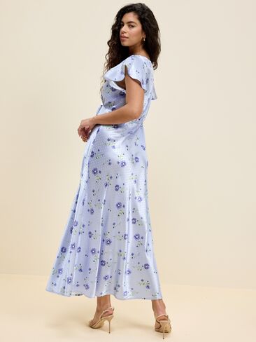 Old Navy The Occasion by Old Navy Satin Flutter-Sleeve Maxi Dress - Blue Floral in Saudi Arabia