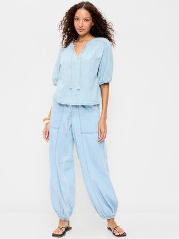 Old Navy Mid-Rise Pull-On Utility Harem Jeans - Light Wash in Saudi Arabia
