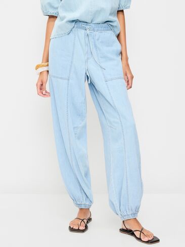 Old Navy Mid-Rise Pull-On Utility Harem Jeans - Light Wash in Saudi Arabia