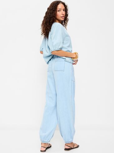 Old Navy Mid-Rise Pull-On Utility Harem Jeans - Light Wash in Saudi Arabia