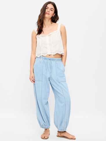 Old Navy Mid-Rise Pull-On Utility Harem Jeans - Light Wash in Saudi Arabia
