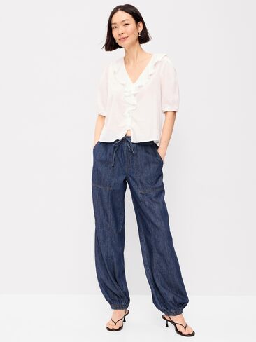 Old Navy Mid-Rise Pull-On Utility Harem Jeans - Dark Wash in Saudi Arabia