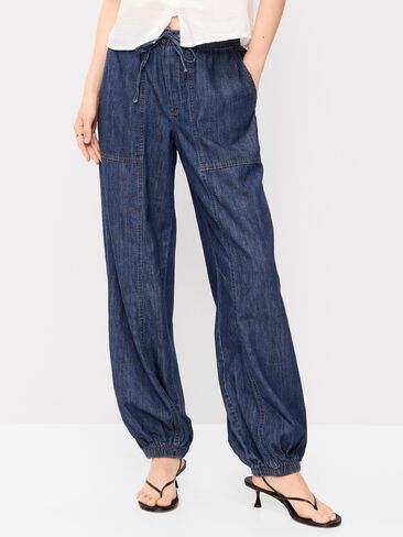 Old Navy Mid-Rise Pull-On Utility Harem Jeans - Dark Wash in Saudi Arabia