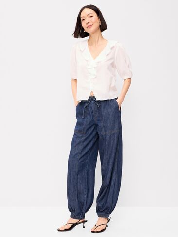 Old Navy Mid-Rise Pull-On Utility Harem Jeans - Dark Wash in Saudi Arabia