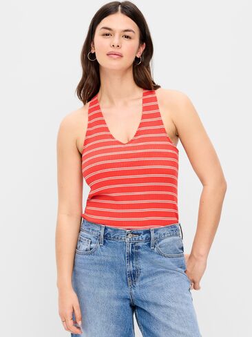 Old Navy Sleeveless Ribbed Loop-Back Tank Top - Red Stripe in Saudi Arabia