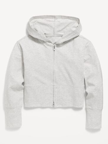 Old Navy Fitted Cropped 2-Way-Zip Hoodie for Girls - Light Heather Gray in Saudi Arabia