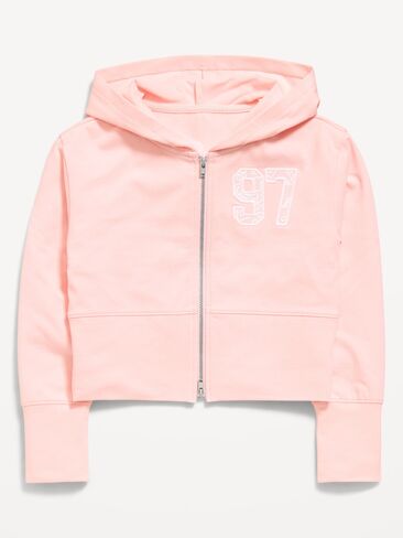 Old Navy Fitted Cropped 2-Way-Zip Hoodie for Girls - Pink Sky in Saudi Arabia