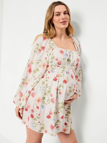 Old Navy Maternity Long-Sleeve Fit & Flare Dress - White Floral in Saudi Arabia
