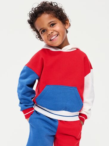 Old Navy Oversized Boxy Color-Block Pullover Hoodie for Toddler Boys - Color Block Red/Blue/White in Saudi Arabia