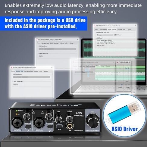 Depusheng USB Audio Interface with ASIO Drivers, 24Bit 192Khz, Phantom Power +48v, Low Latency for Home Studio Recording, PC/MAC Compatible (4 CHANNEL) in Saudi Arabia