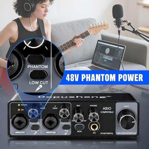 Depusheng USB Audio Interface with ASIO Drivers, 24Bit 192Khz, Phantom Power +48v, Low Latency for Home Studio Recording, PC/MAC Compatible (4 CHANNEL) in Saudi Arabia