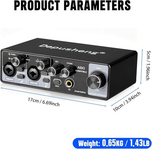 Depusheng USB Audio Interface with ASIO Drivers, 24Bit 192Khz, Phantom Power +48v, Low Latency for Home Studio Recording, PC/MAC Compatible (4 CHANNEL) in Saudi Arabia