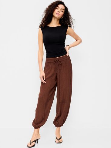 Old Navy High-Waisted Sheer Crinkle Crepe Harem Pants - Peppercorn in Saudi Arabia