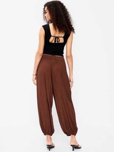 Old Navy High-Waisted Sheer Crinkle Crepe Harem Pants - Peppercorn in Saudi Arabia