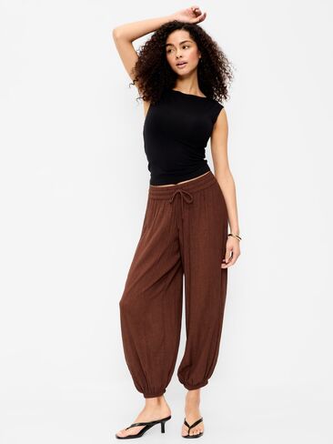 Old Navy High-Waisted Sheer Crinkle Crepe Harem Pants - Peppercorn in Saudi Arabia