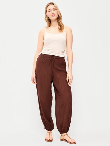 Old Navy High-Waisted Sheer Crinkle Crepe Harem Pants - Peppercorn in Saudi Arabia