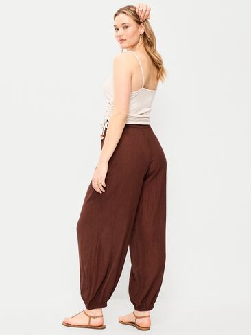 Old Navy High-Waisted Sheer Crinkle Crepe Harem Pants - Peppercorn in Saudi Arabia
