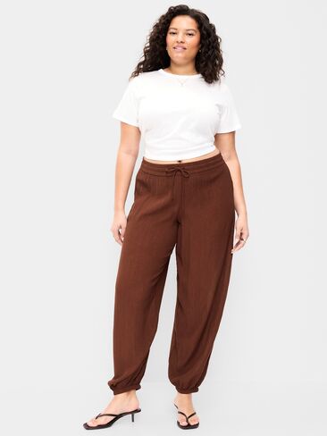 Old Navy High-Waisted Sheer Crinkle Crepe Harem Pants - Peppercorn in Saudi Arabia