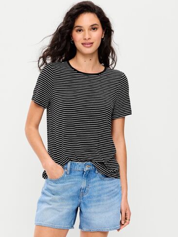 تي شيرت Old Navy Luxe برقبة دائرية - شريط أسود/أبيض in Kuwait