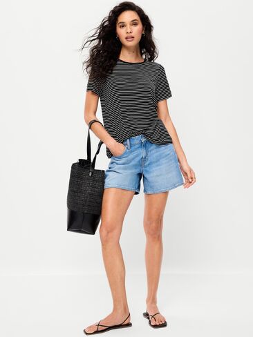 تي شيرت Old Navy Luxe برقبة دائرية - شريط أسود/أبيض in Kuwait