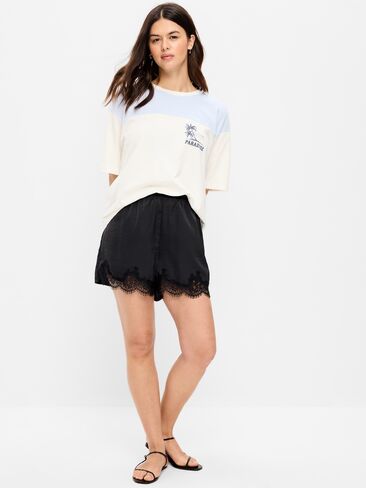 Old Navy High-Waisted Lace-Trim Satin Shorts - Black Jack in Saudi Arabia