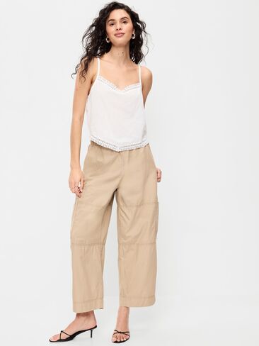 Old Navy Mid-Rise Cropped Barrel-Leg Utility Pants - Toasted Almond in Saudi Arabia