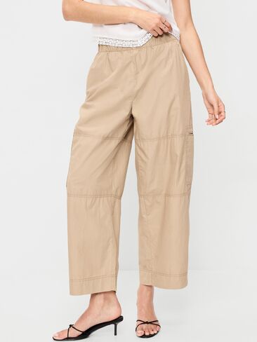 Old Navy Mid-Rise Cropped Barrel-Leg Utility Pants - Toasted Almond in Saudi Arabia
