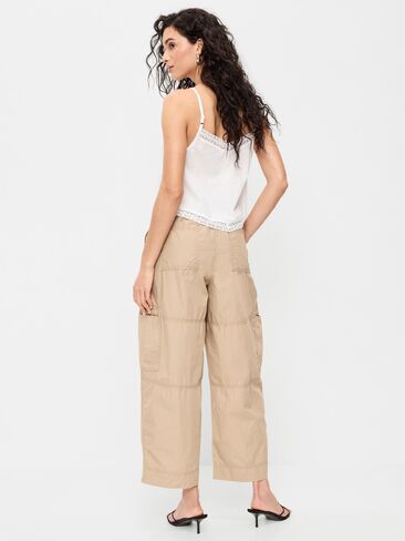 Old Navy Mid-Rise Cropped Barrel-Leg Utility Pants - Toasted Almond in Saudi Arabia