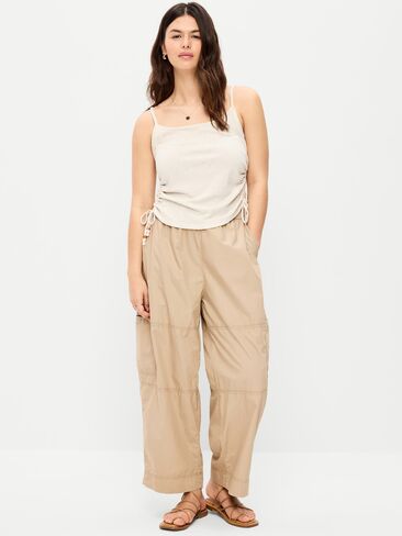 Old Navy Mid-Rise Cropped Barrel-Leg Utility Pants - Toasted Almond in Saudi Arabia