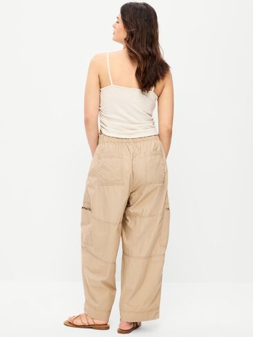 Old Navy Mid-Rise Cropped Barrel-Leg Utility Pants - Toasted Almond in Saudi Arabia