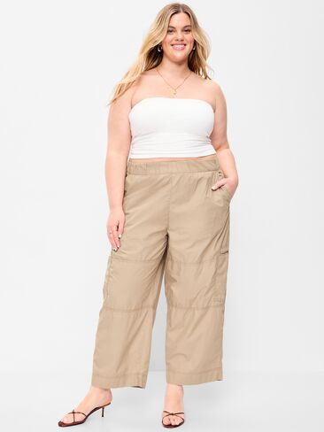 Old Navy Mid-Rise Cropped Barrel-Leg Utility Pants - Toasted Almond in Saudi Arabia