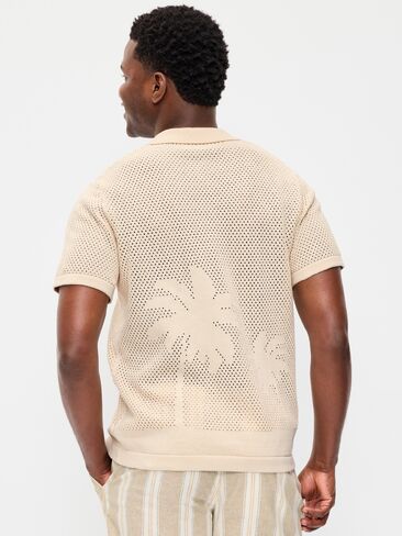 Old Navy Short-Sleeve Open-Knit Sweater Shirt - White Palm Print in Kuwait