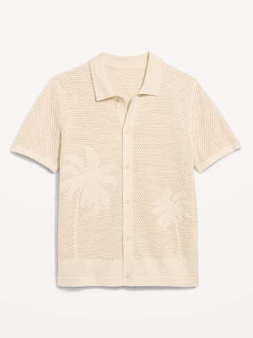 Old Navy Short-Sleeve Open-Knit Sweater Shirt - White Palm Print in Kuwait