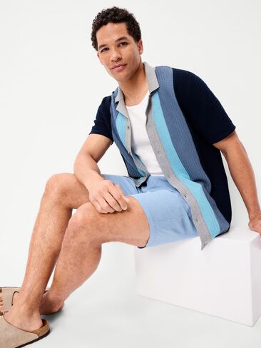 قميص سترة كامب مخطط بأكمام قصيرة من Old Navy - باللون البحري in Saudi Arabia