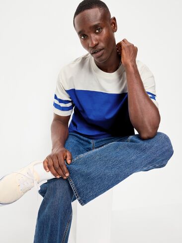 تي شيرت Old Navy ثقيل الوزن بأكمام قصيرة على طراز كرة القدم - أزرق كرايون in Saudi Arabia
