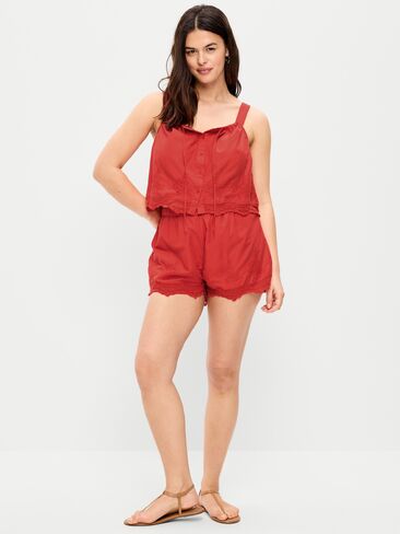 Old Navy شورت عالي الخصر مزين بالدانتيل - سمكة القمر البرتقالية in Saudi Arabia