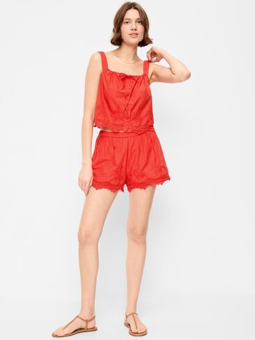 Old Navy شورت عالي الخصر مزين بالدانتيل - سمكة القمر البرتقالية in Saudi Arabia