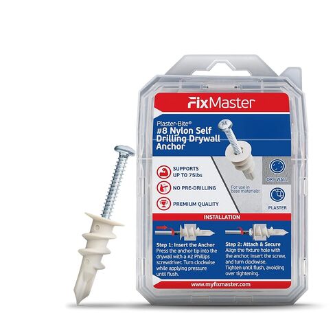 #8 Nylon Self-Drilling Drywall Anchors w/Screws (25 Anchors & 25 Screws) – Premium Nylon 66 Hollow Wall Anchors for 3/8"-5/8" Drywall – Shock-Resistant Hold, Easy Install - 75lb Holding Strength in Saudi Arabia