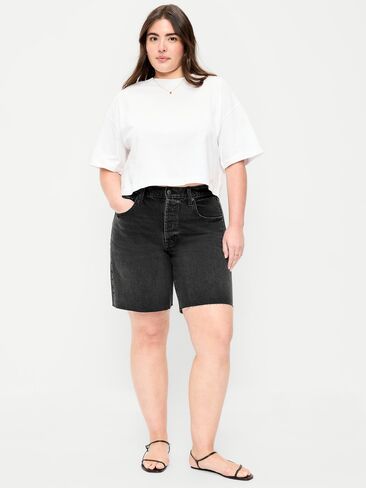 شورت جينز فضفاض متوسط ​​الارتفاع من Old Navy - درزة داخلية 9 بوصة - أسود مغسول in Kuwait