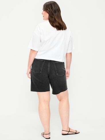 شورت جينز فضفاض متوسط ​​الارتفاع من Old Navy - درزة داخلية 9 بوصة - أسود مغسول in Kuwait